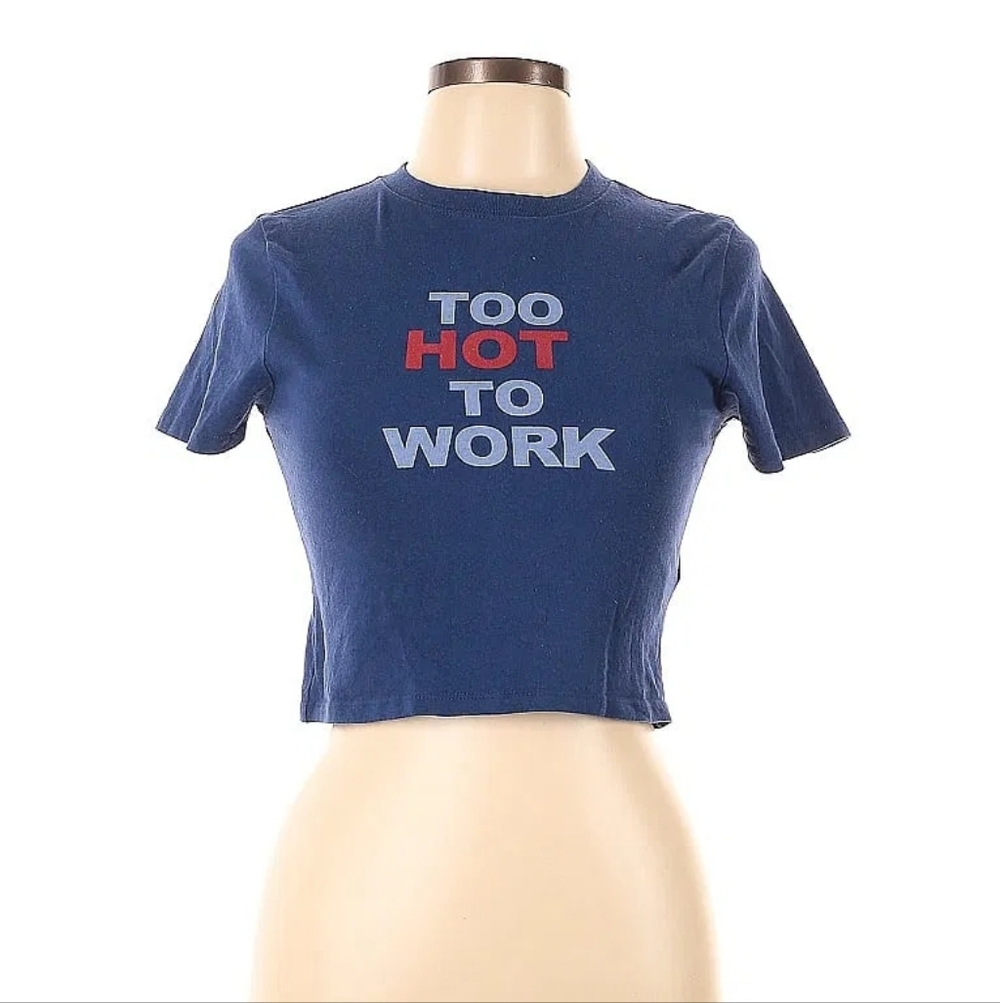 Urban Outfitters Blue Crop Top Bany Tee with Red Graphic - Size L